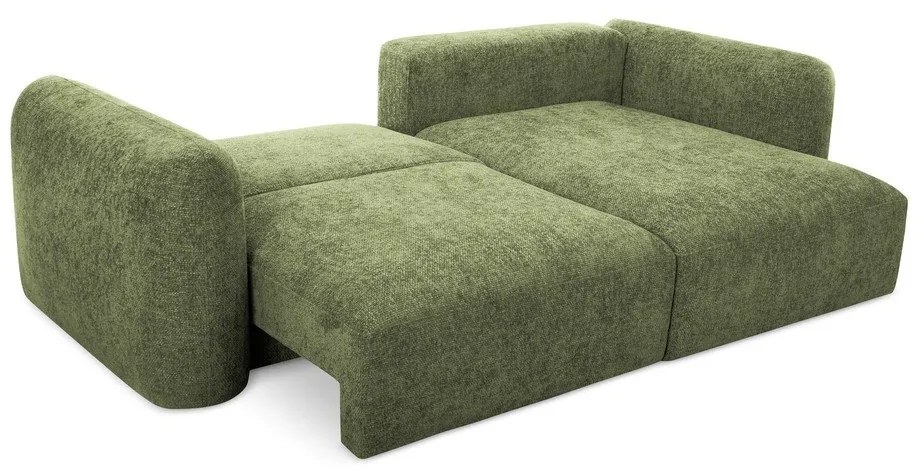Divano angolare verde allungabile/con contenitore (con penisola a destra/con chaise lounge) con rivestimento in ciniglia Mele – Makamii