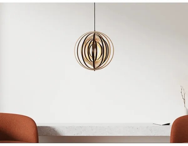 Lampadario in legno sospeso con cavo 1xE27/60W/230V Ø 43,5 cm massello/impiallacciatura/legno di caucciù (Hevea)