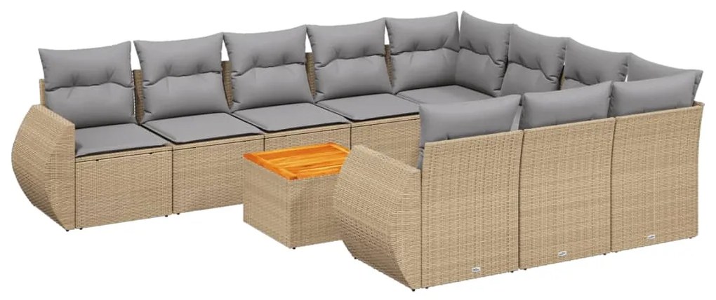 Set Divani da Giardino 11 pz con Cuscini Beige in Polyrattan