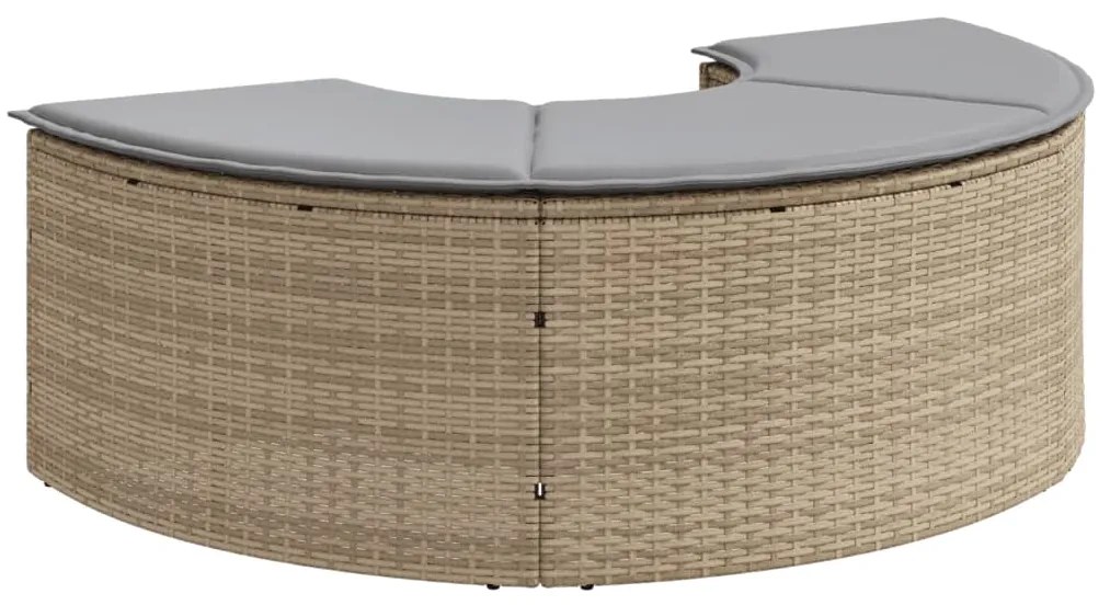 Poggiapiedi da giardino con cuscino beige in polyrattan