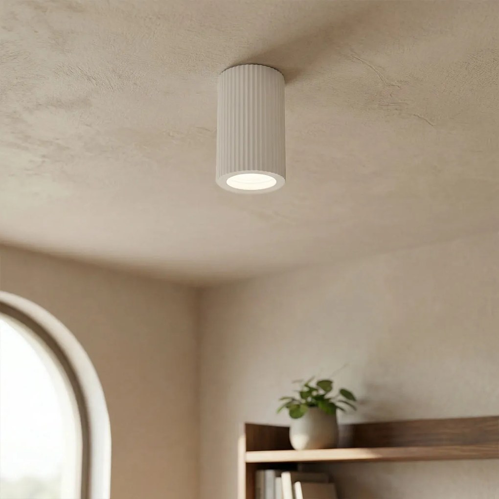 Plafoniera Cilindrica Ø70x110mm GU10 in Gesso Rigato Pitturabile
