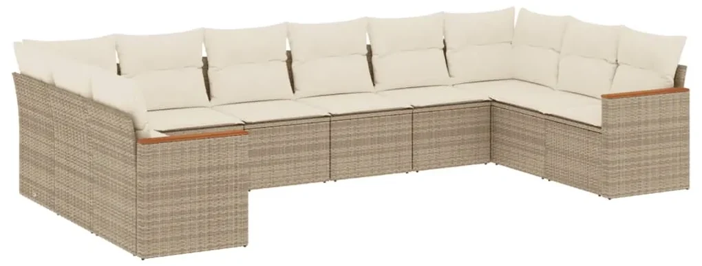 Set divano da giardino 10 pz con cuscini beige in polyrattan