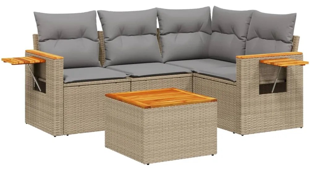 Set Divano da Giardino 5 pz con Cuscini Beige in Polyrattan