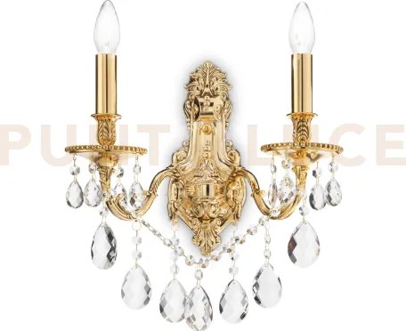 Gioconda applique a parete 2 luci attacco e14 in cristallo molato oro