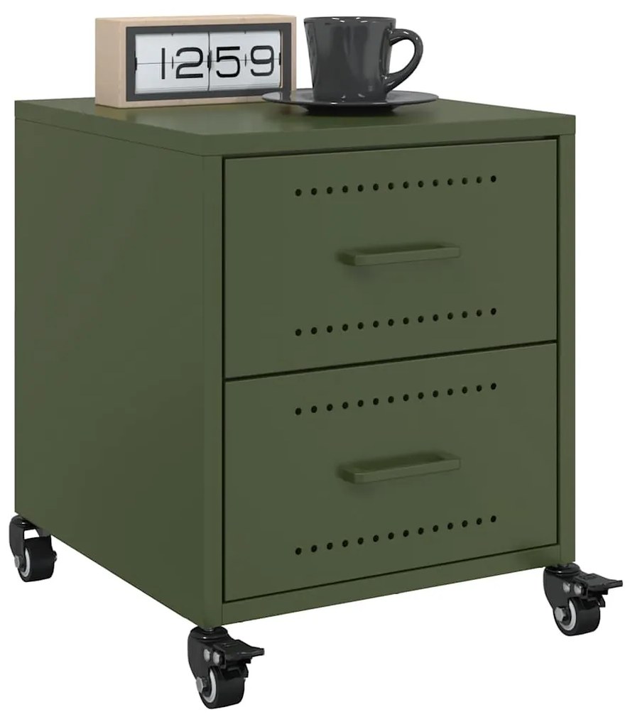 Comodini 2 Pz Verde Oliva 36x39x43,5 Cm İn Acciaio /
