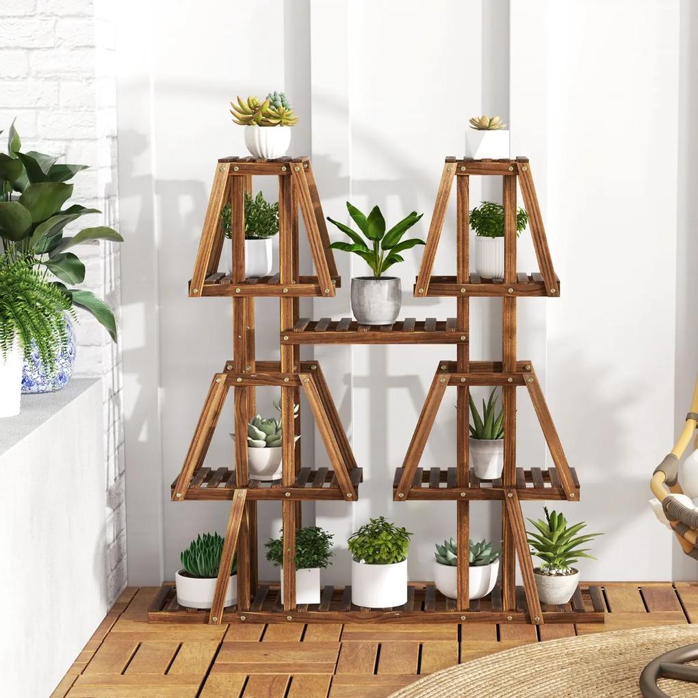 Costway Scaffale per piante in legno alto 113cm, Porta piante a 5 ripiani con 10 mensole per piante in vaso 113x27x114cm