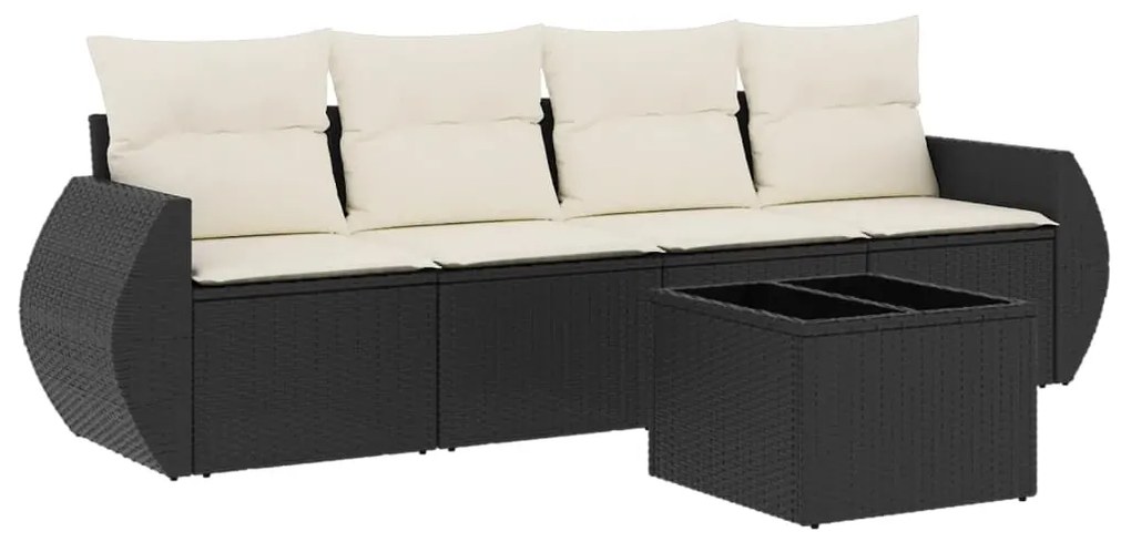 Set Divani da Giardino 5 pz con Cuscini in Polyrattan Nero