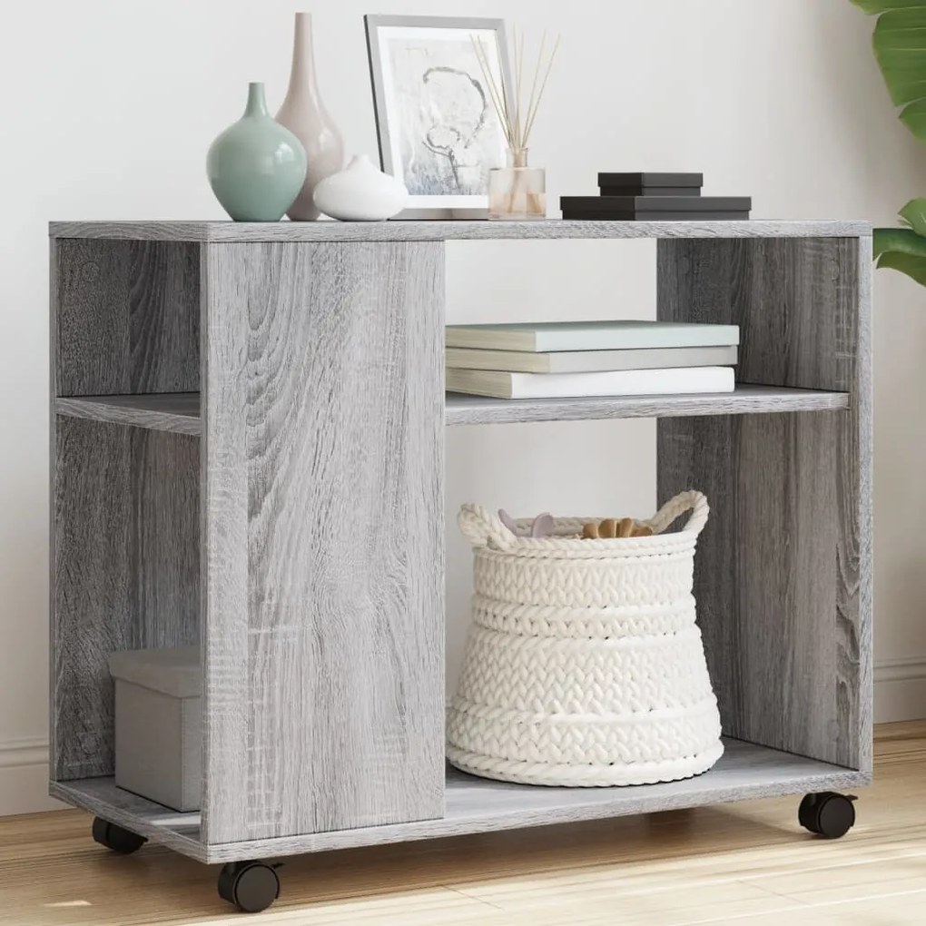 Tavolino Con Ruote Grigio Sonoma 70x35x60 Cm İn Truciolato /