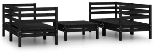 Set Divani da Giardino 5 pz Nero in Legno Massello di Pino