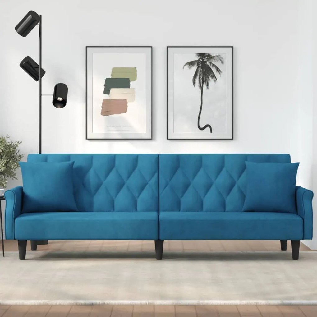 Divano Letto Con Braccioli Blu İn Velluto /