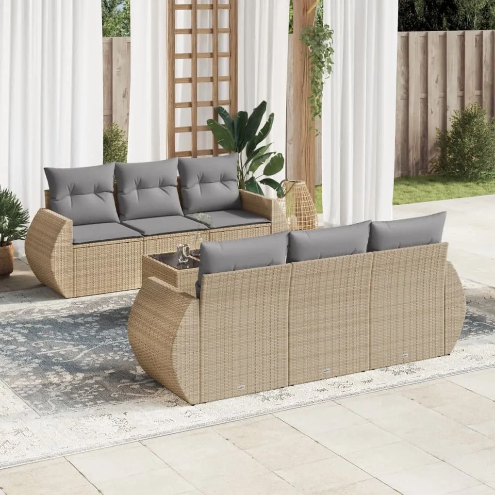 Set divani da giardino 7 pz con cuscini beige in polyrattan