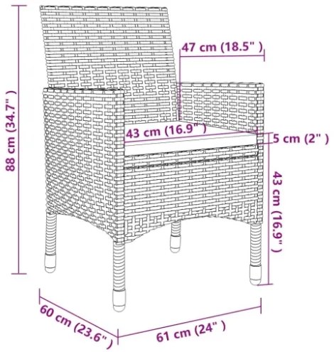 Set da Pranzo da Giardino 9 pz con Cuscini in Polyrattan Grigio