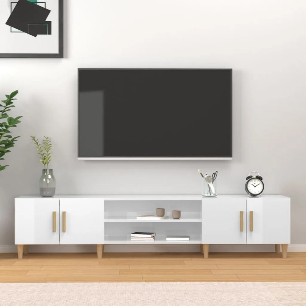 Mobile Porta Tv Bianco Lucido 180x31,5x40 Cm Legno Multistrato /