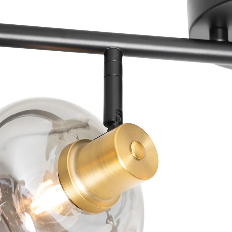 Faretto da soffitto smart nero con oro e vetro fumé 4 luci incl. 4 Wifi P45 - Zuzanna