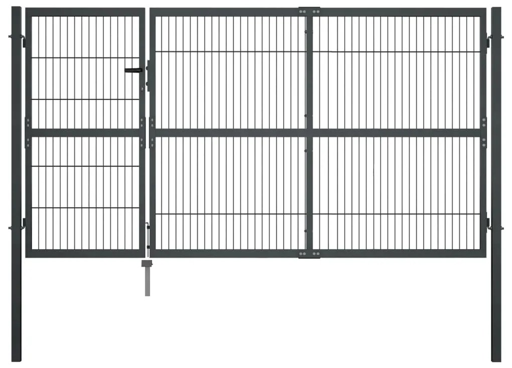 Cancello Di Recinzione Con Pali İn Acciaio 350x140 Cm Antracite /
