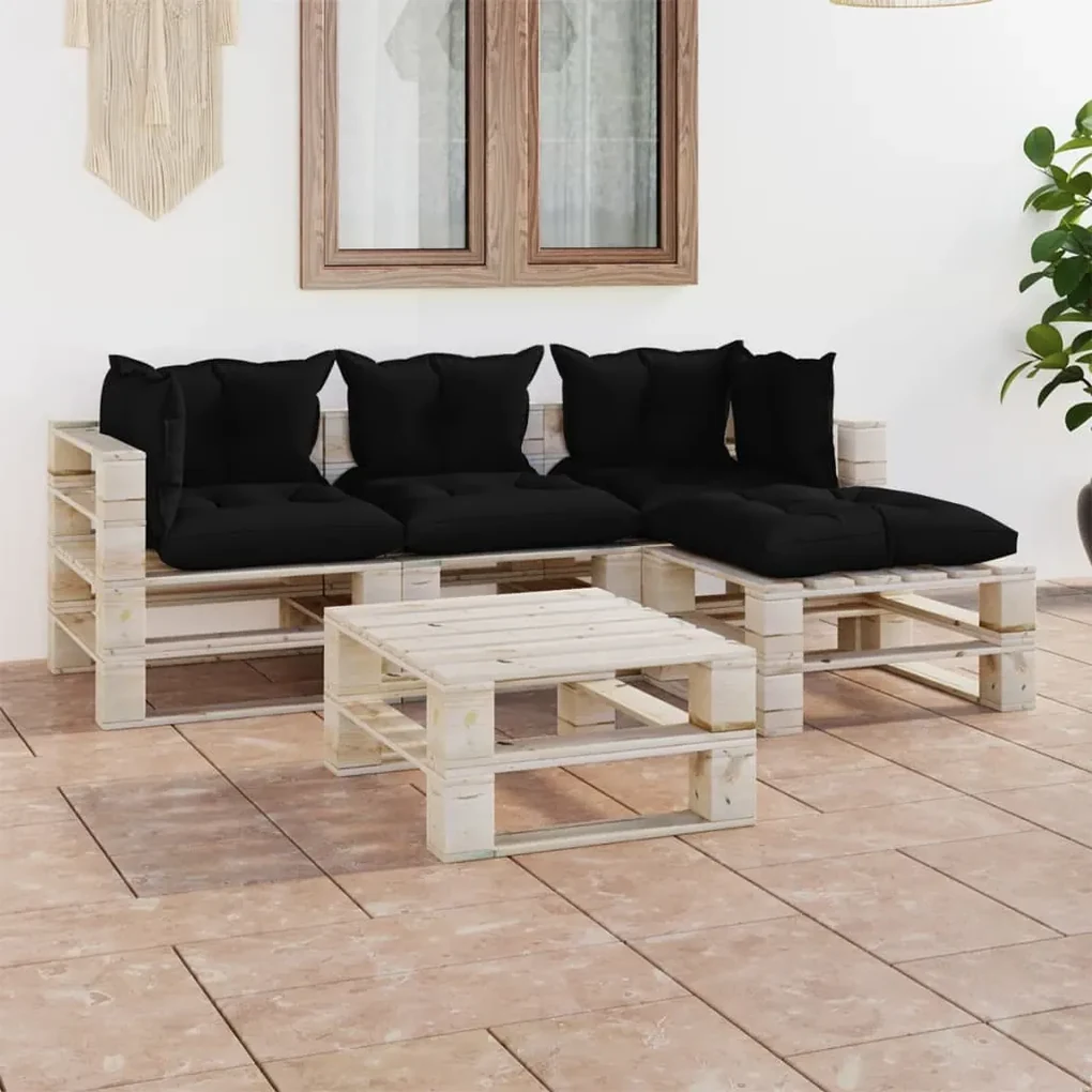 Set divani da giardino pallet 5 pz con cuscini in legno di pino