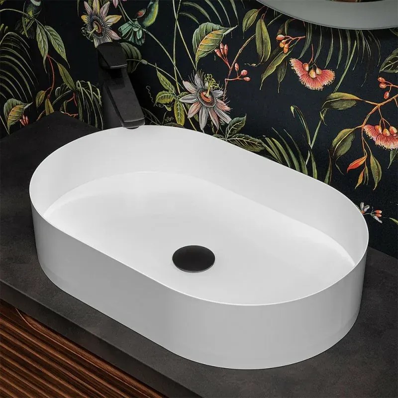 Lavabo da appoggio ovale 58x38 cm in acciaio inox bianco opaco Goya