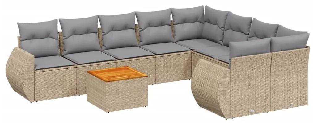 Set divano da giardino 9 pz con cuscini beige in polyrattan