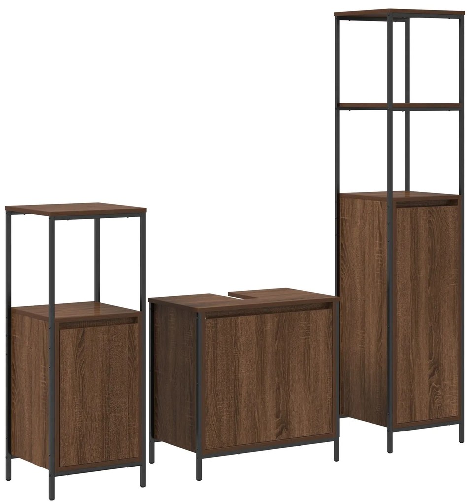 Set di mobili da bagno 3 pezzi in legno ingegnerizzato rovere marrone