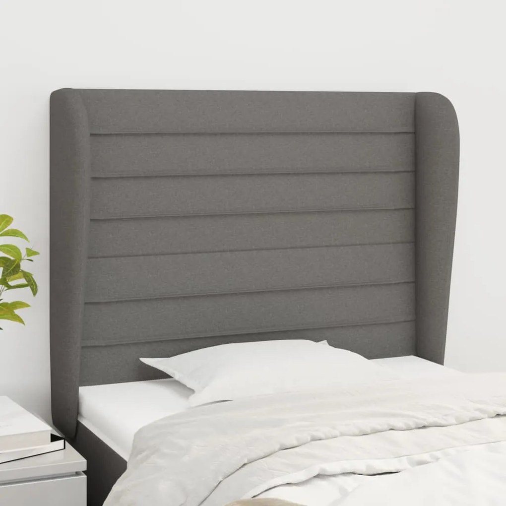 Testiera Ad Orecchio Grigio Scuro 93x23x118/128 Cm İn Tessuto /