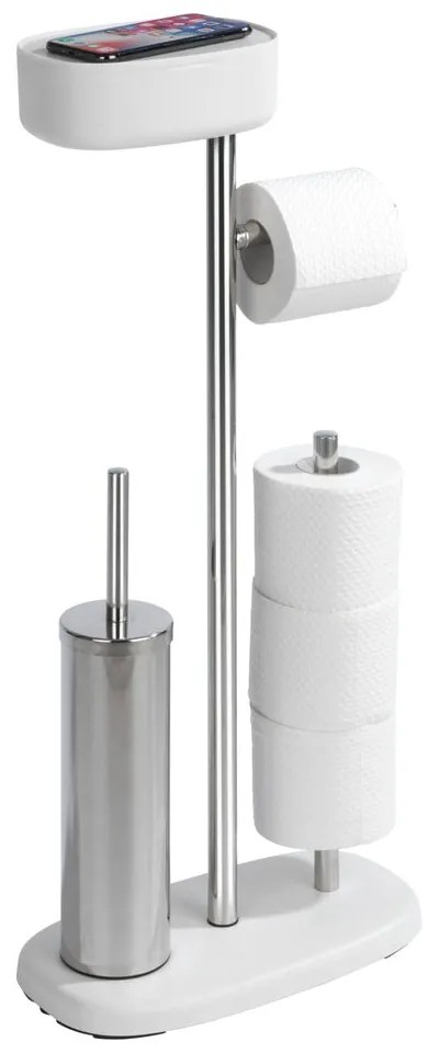 Porta carta igienica con spazzola in acciaio inox in bianco-argento Rivazza - Wenko