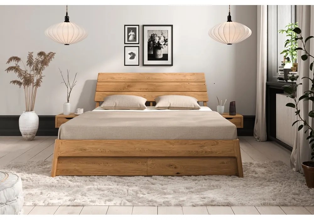 Letto matrimoniale in legno di quercia di colore naturale 140x200 cm Twig - The Beds
