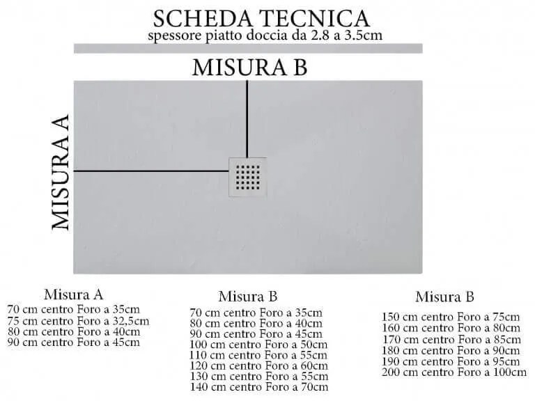 Piatto Doccia 70x100 Mineralmarmo Grigio Chiaro Scarico Centrale