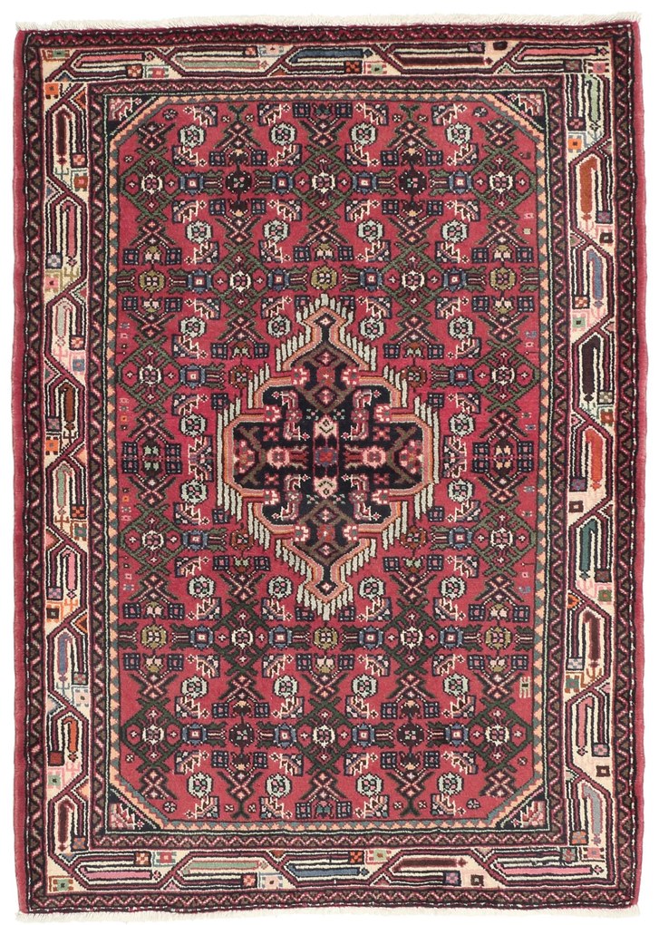 Hamedan Tappeto 150 x 110 Rosso (Iran) Annodato A Mano