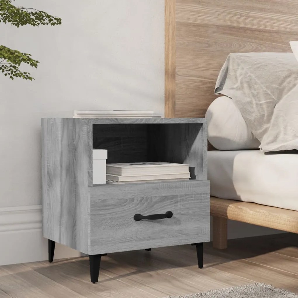 Comodino Grigio Sonoma İn Legno Multistrato /