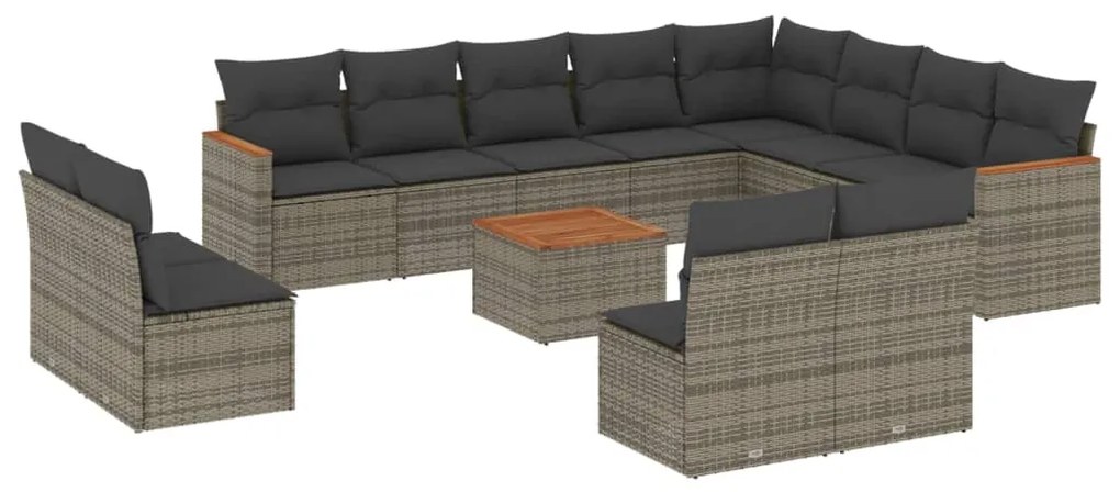 Set divani da giardino 13 pz con cuscini grigio in polyrattan