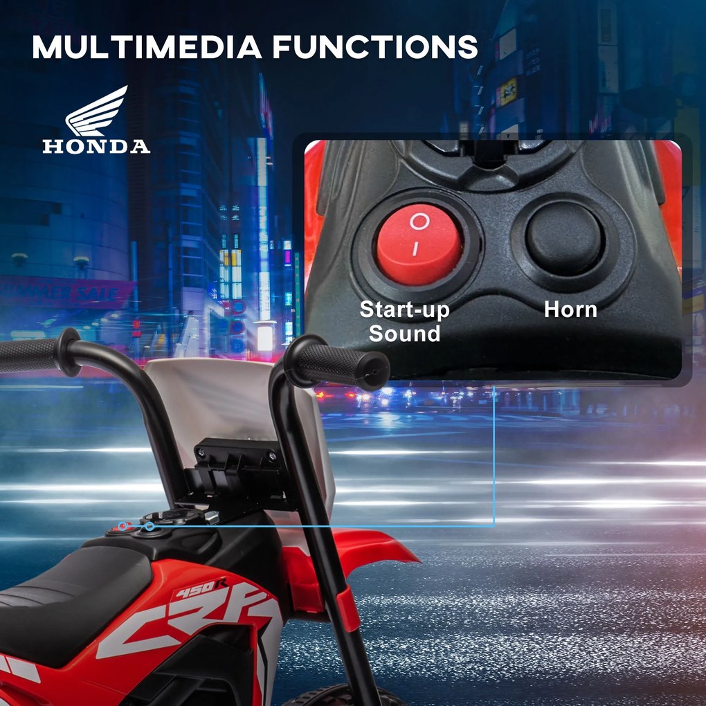 Moto Elettrica per Bambini 3 Ruote 6V con Licenza Honda CRF450RL Rosso...