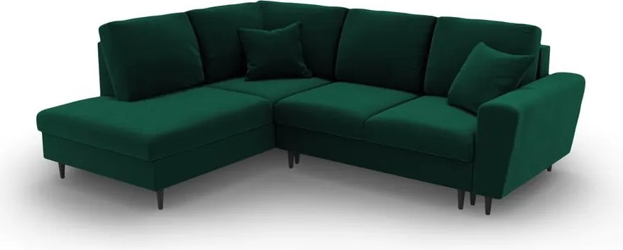 Divano angolare verde allungabile e con contenitore (con penisola a sinistra/a L) con rivestimento in velluto Kyoto – Cosmopolitan Design