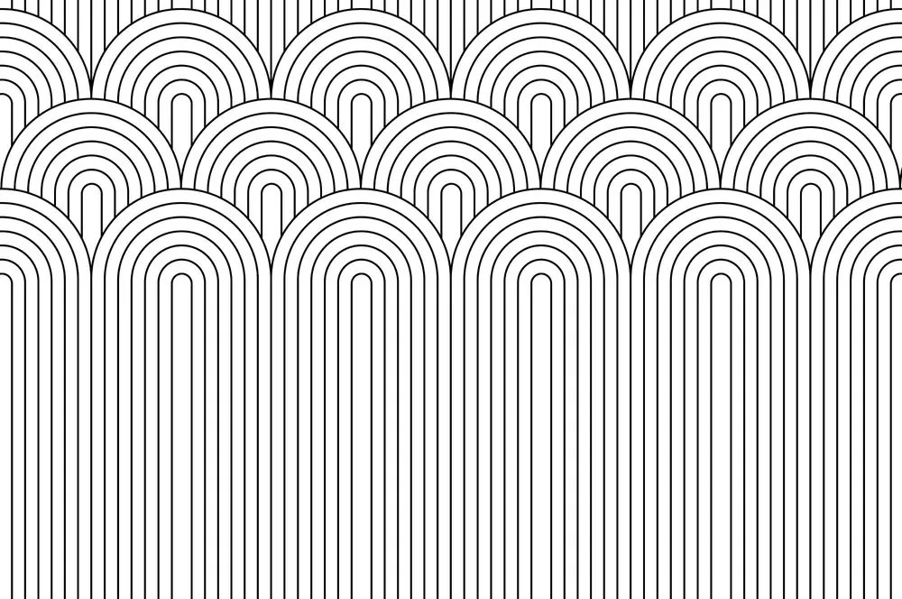 Carta da parati – Motivo arcobaleno in bianco e nero Mid-Century