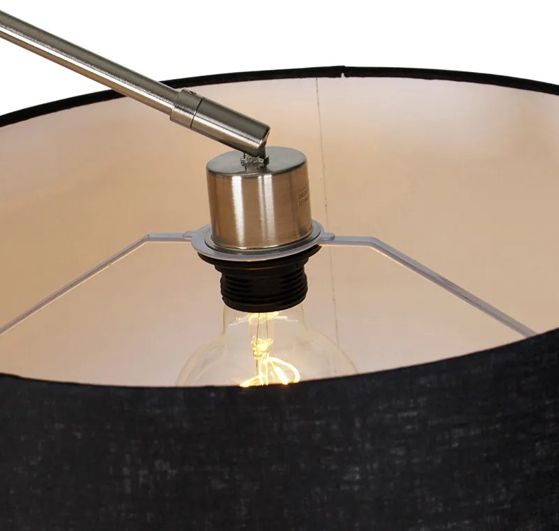 Lampada da terra moderna in acciaio con paralume in lino nero 45 cm - Editor