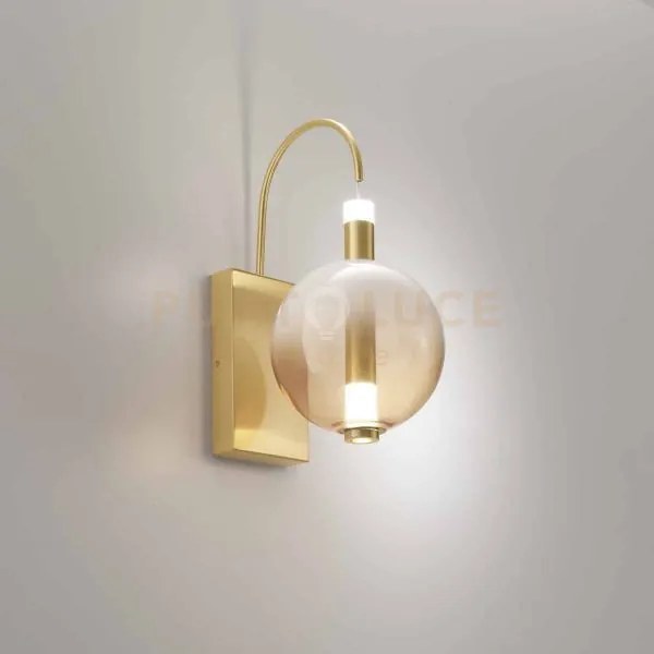 Lampada da parete aurora, oro satinato con vetro ambra, 10w 850lm 3...