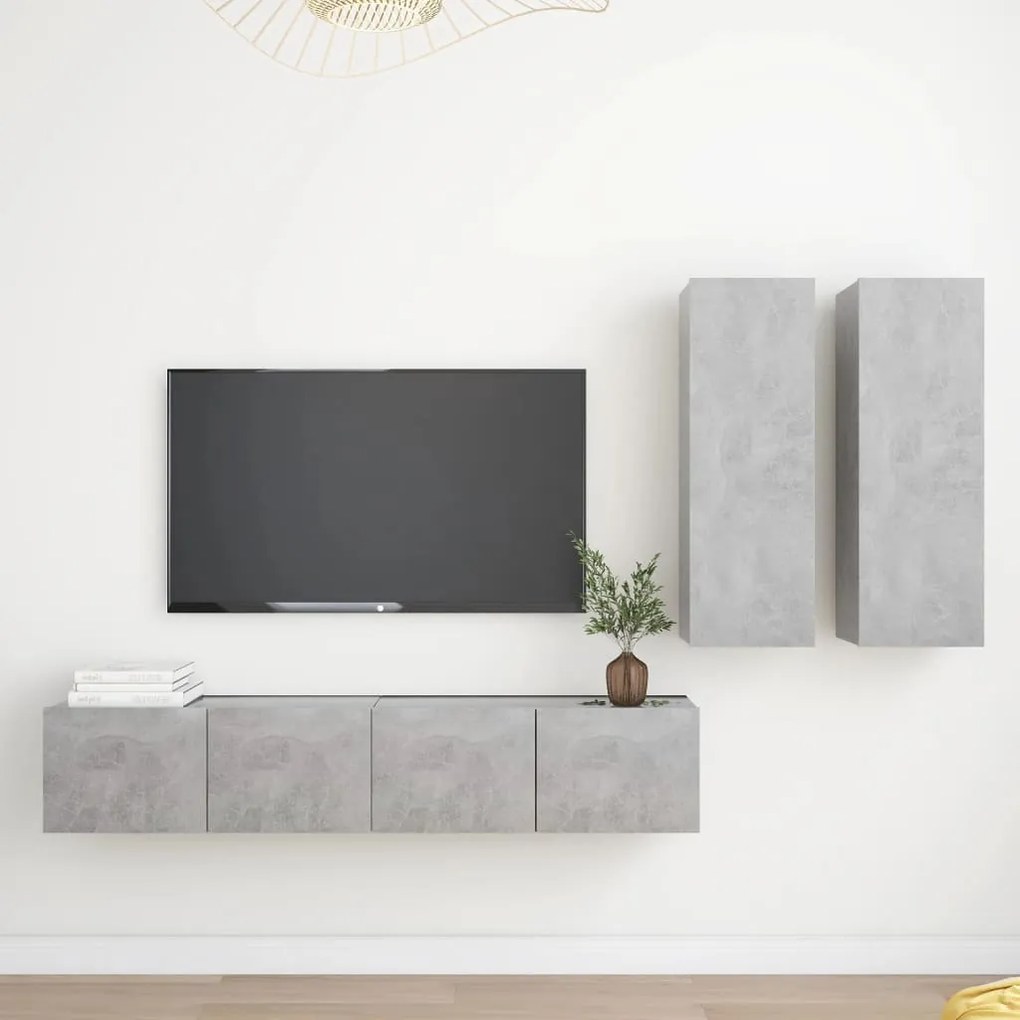 Set Di Mobili Porta Tv 4 Pz Grigio Cemento İn Legno Multistrato /