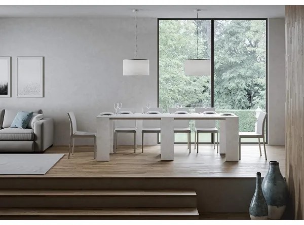 Consolle allungabile a 299 cm Allin Bianco spatolato 78x47 cm con allunghe Interne