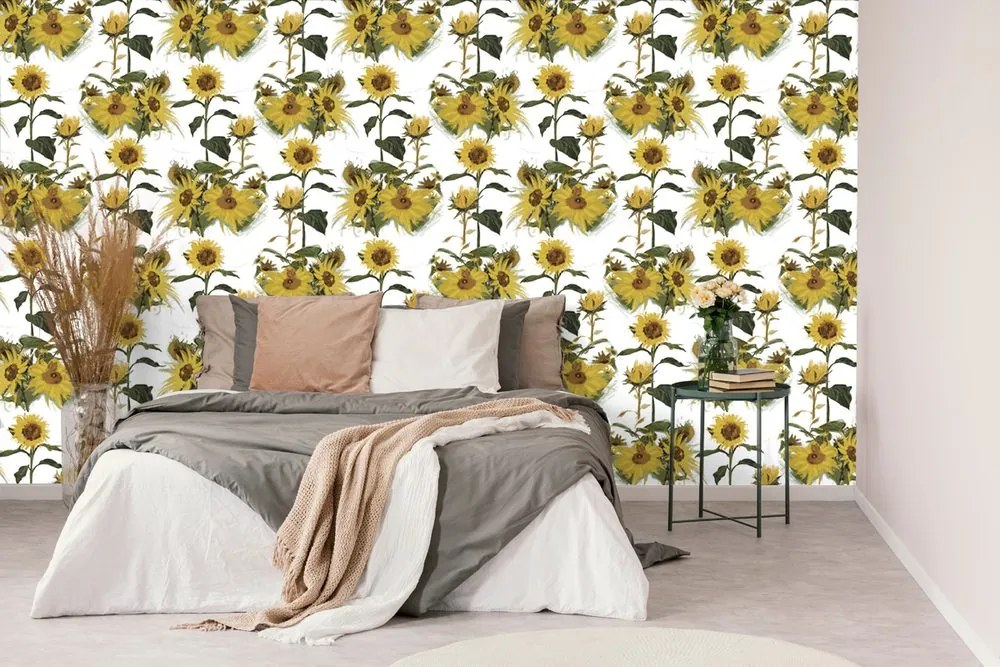 Carta da parati – Girasoli su sfondo bianco
