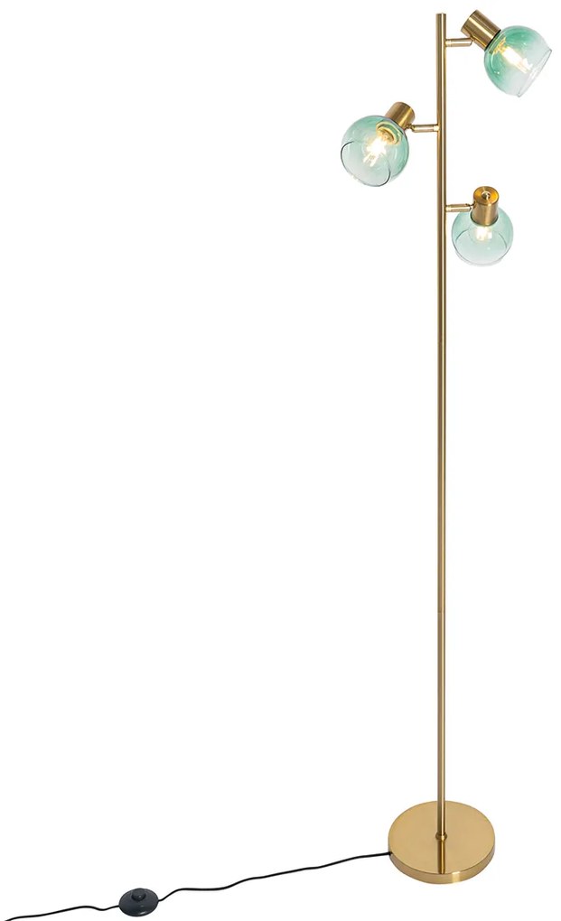 Lampada da terra Art Déco oro con vetro verde 3 luci - VIDRO