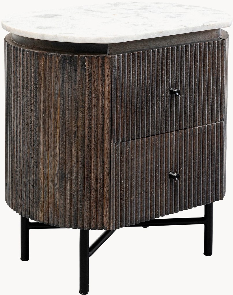Comodino in legno di mango con piano in marmo e cassetti Glenn