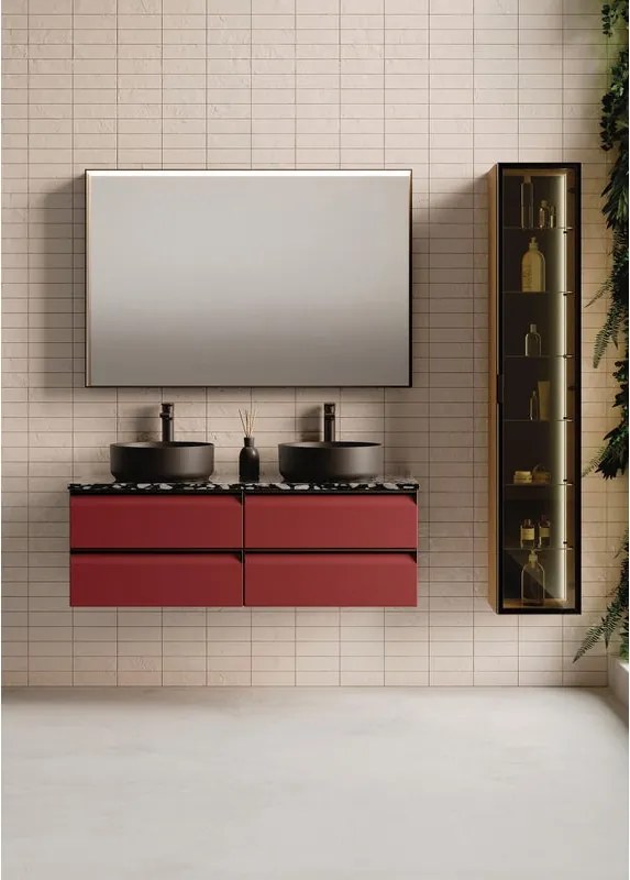 Mobile da bagno sospeso sotto lavabo L 59.5 x H 40 x P 45.5 cm bordeaux laccato opaco, 2 cassetti Fusion