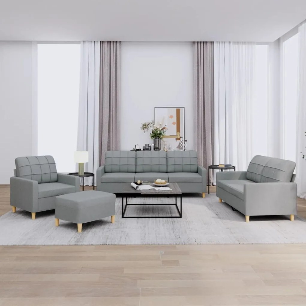 Set Di Divani 4 Pz Con Cuscini Grigio Chiaro İn Tessuto /
