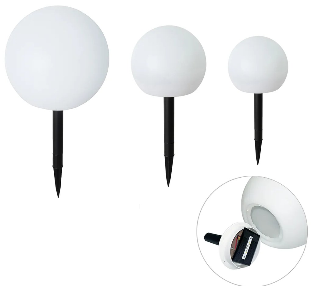 Set di 3 lampade da terra per esterni bianche con LED solare IP44 - Ludger