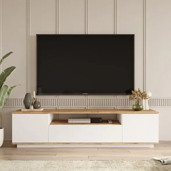 Composizione Da Soggiorno Mobile TV Con Tavolino E Madia Bianco E Rovere Frame
