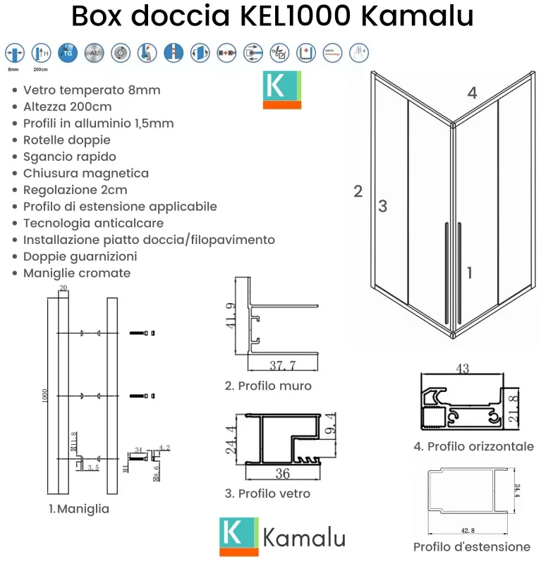 Box doccia 70x120 scorrevole vetro 8mm altezza h200