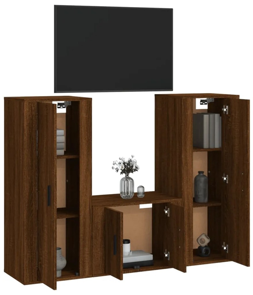 Set mobili porta tv 3 pz rovere marrone in legno multistrato