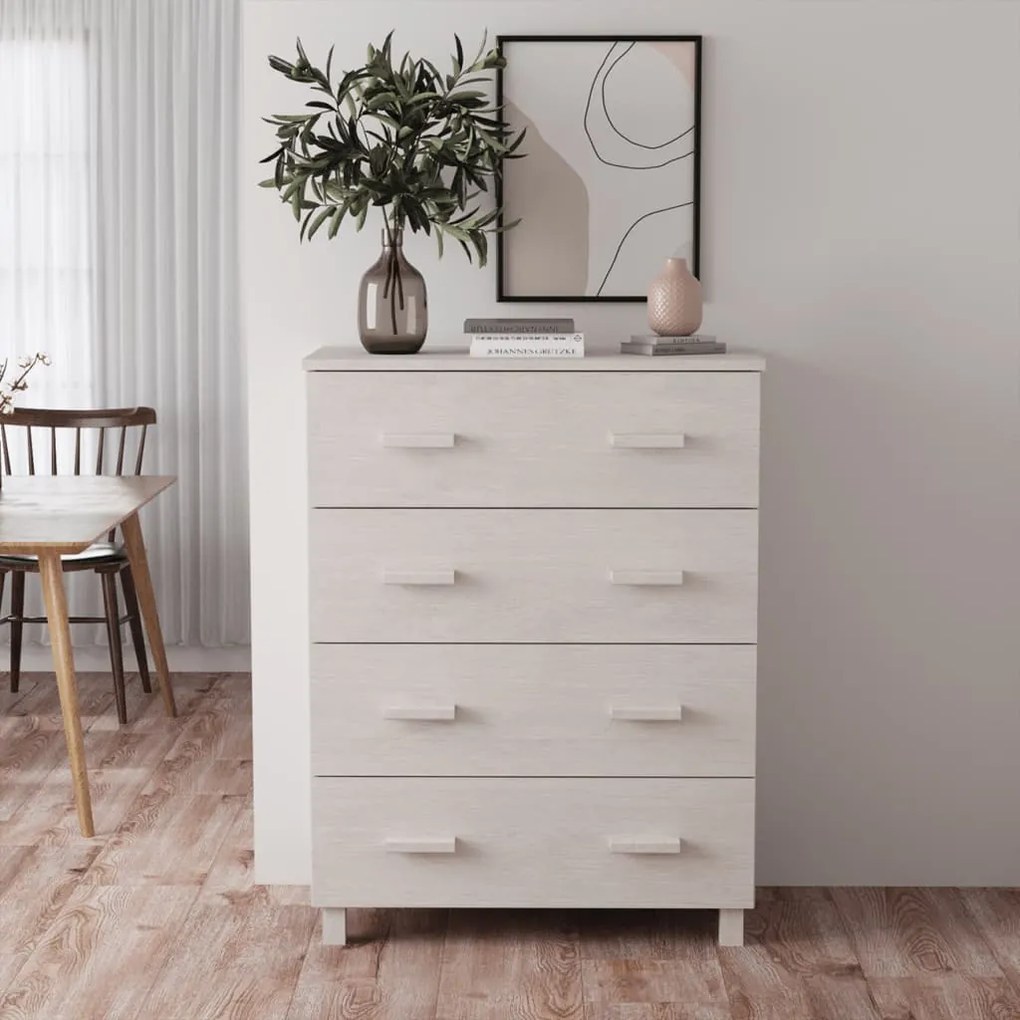 Credenza Hamar Bianca 79x40x103,5 Cm İn Legno Massello Di Pino /