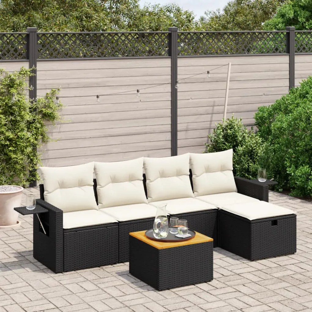 Set divano da giardino 6 pz con cuscini nero in polyrattan