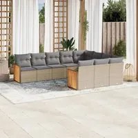 Set Divano da Giardino 10 pz con Cuscini Beige in Polyrattan 3228019