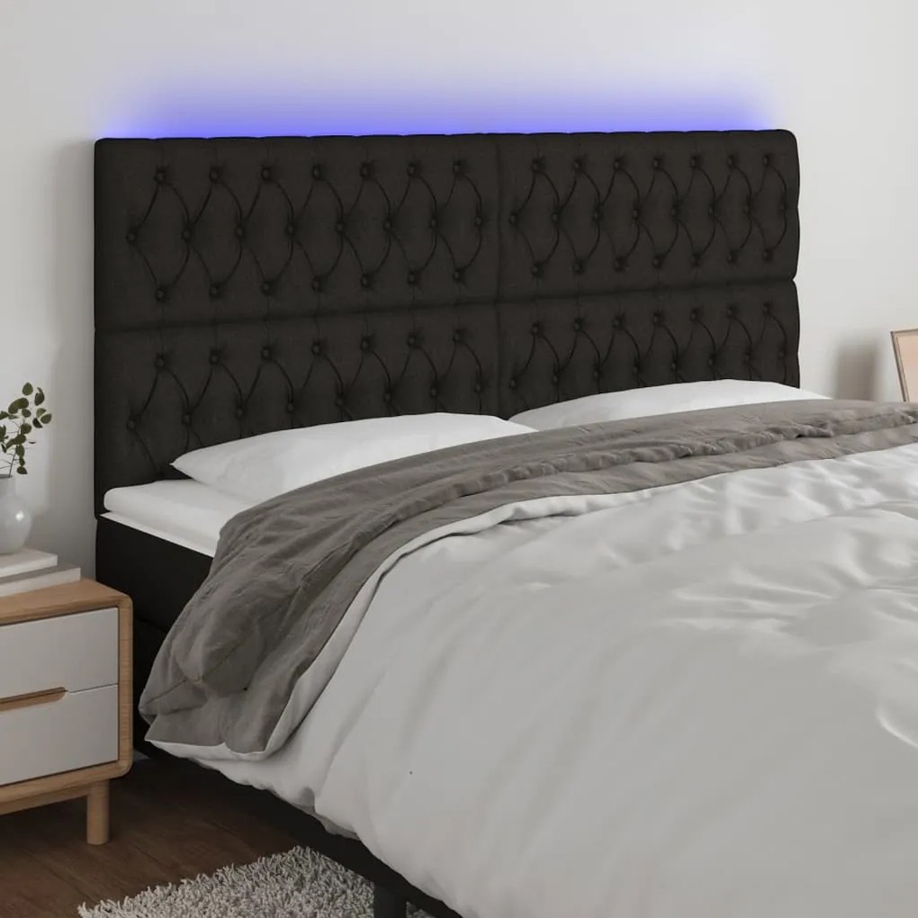 Testiera A Led Nera 180x7x118/128 Cm İn Tessuto /